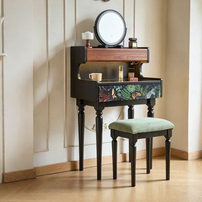Ensemble de meuble-lavabo vintage rétro avec miroir et tabouret