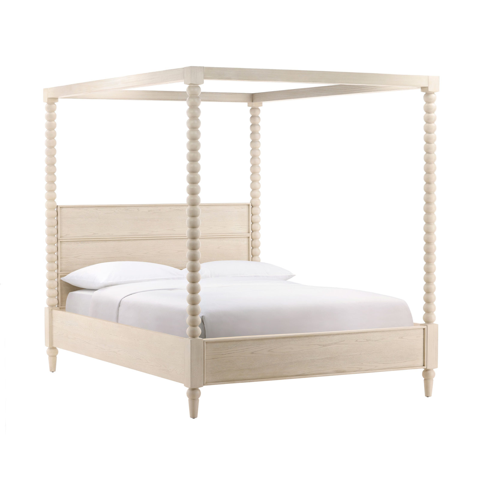 Kirby Rubberwood Canopy Panel Bed, Whitewash, Eastern King, King