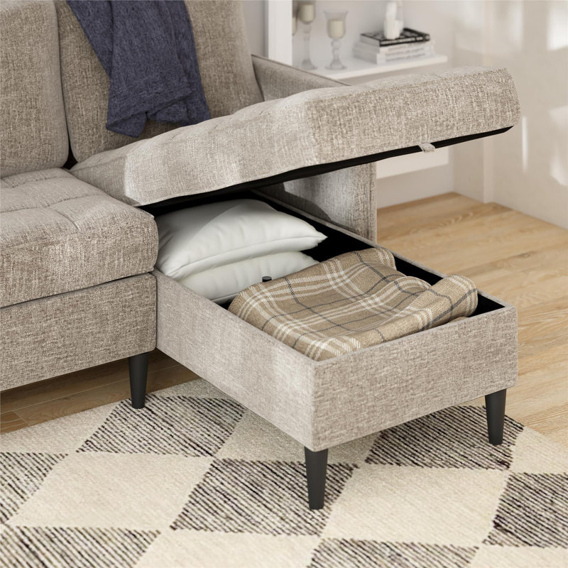 Canapé modulaire avec méridienne Chineta, Polyester gris