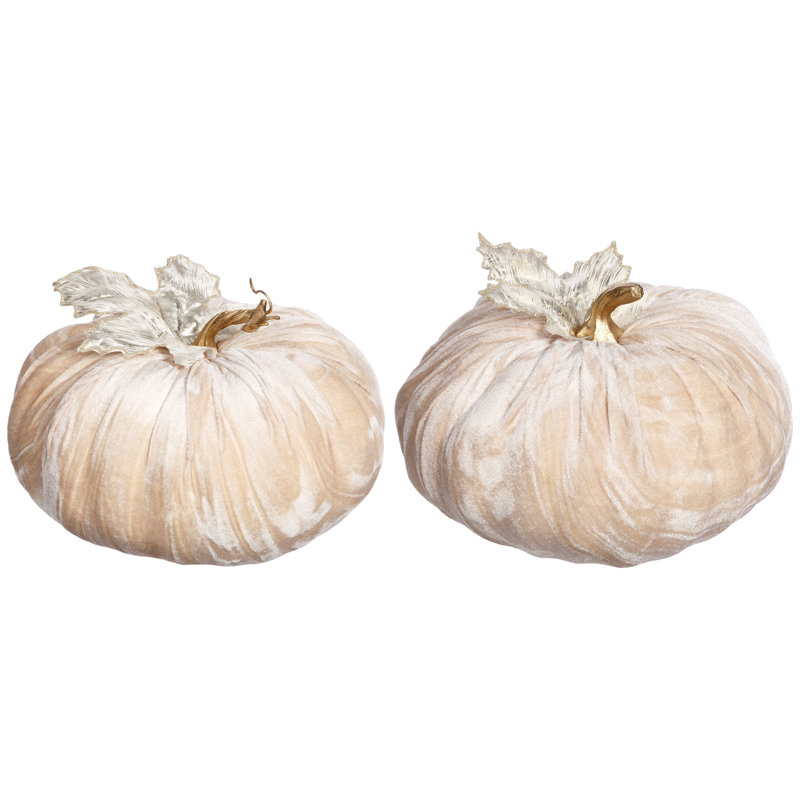 Velvet Pumpkin Decorative Accent, Ivory