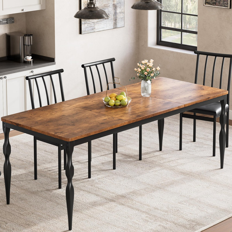 71 Inch Brown Rustic Farmhouse Kitchen Table with Large Tabletop Rectangular Dining Table for 6  Long Wooden Dining Room Table with Heavy Duty Legs