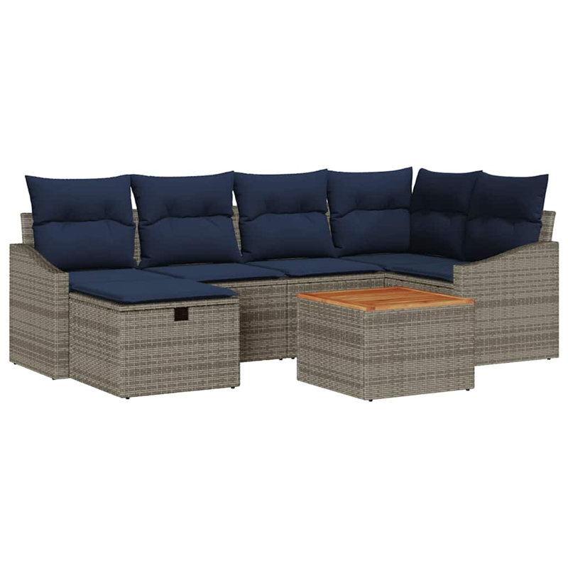 Ensemble de canapé de jardin avec coussin 7 pièces vidaXL, Coussin bleu marine / structure grise