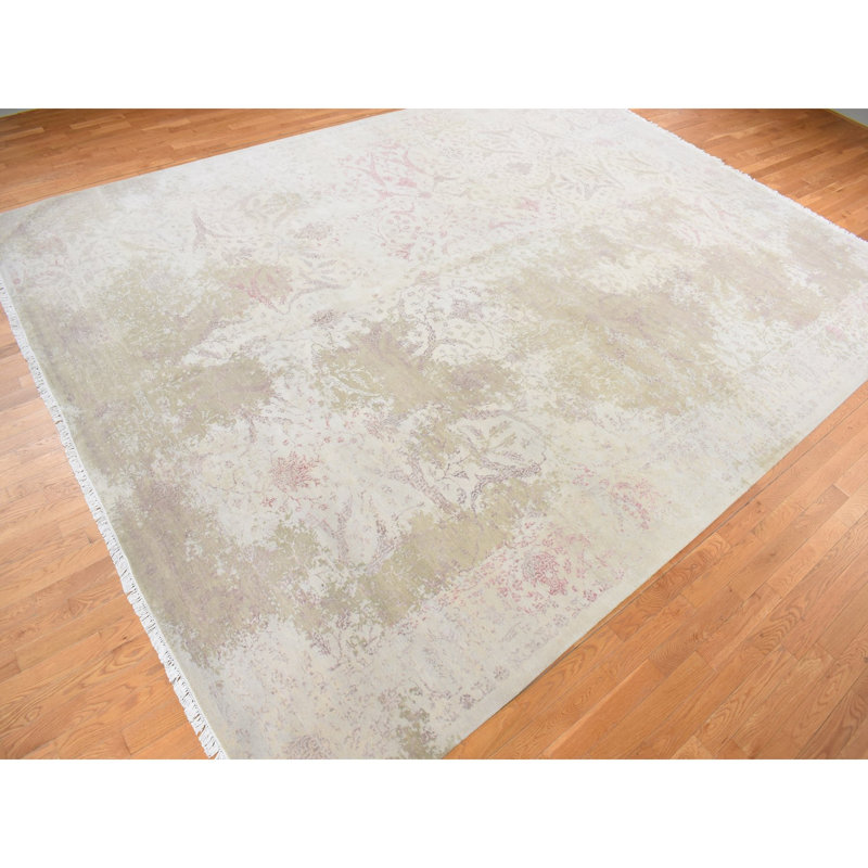 12'x15'4" Grey Zoroastrian Design Wool and Silk Hand Knotted Oversize Rug 46C55BE291E84762BD9E62CE19DAD3AA
