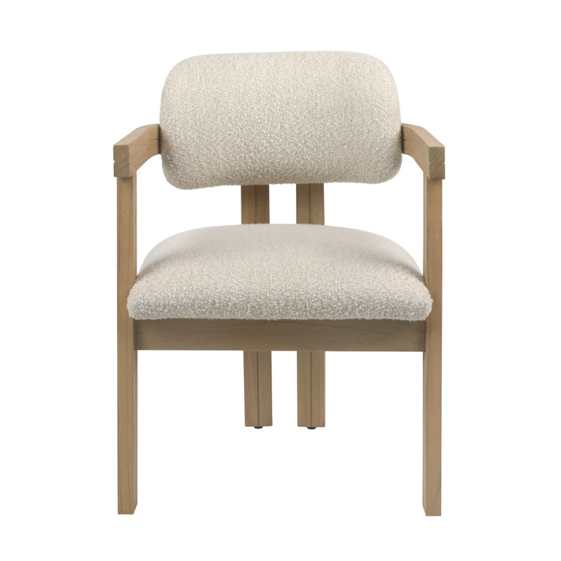 Nathaniel Polyester Blend Upholstered Dining Chair, Off-White Boucle/Natural