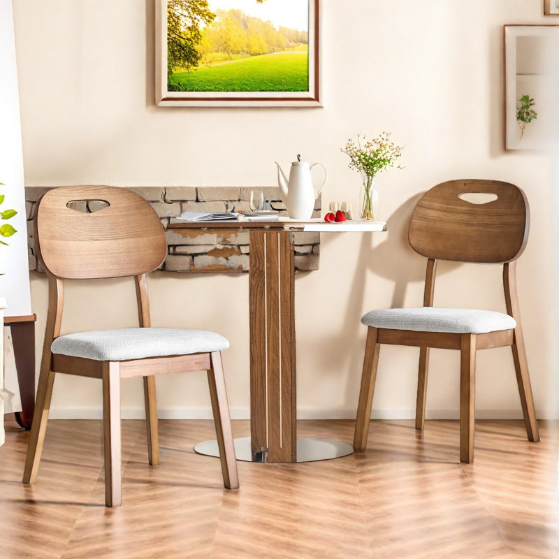 Ensemble de 2 chaises de salle à manger en bois massif avec sièges rembourrés en polyuréthane et dossiers découpés