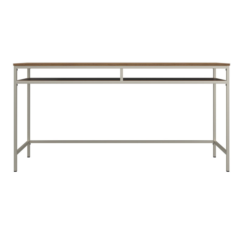 Lillegard Metal Base Writing Desk, Taupe, Walnut