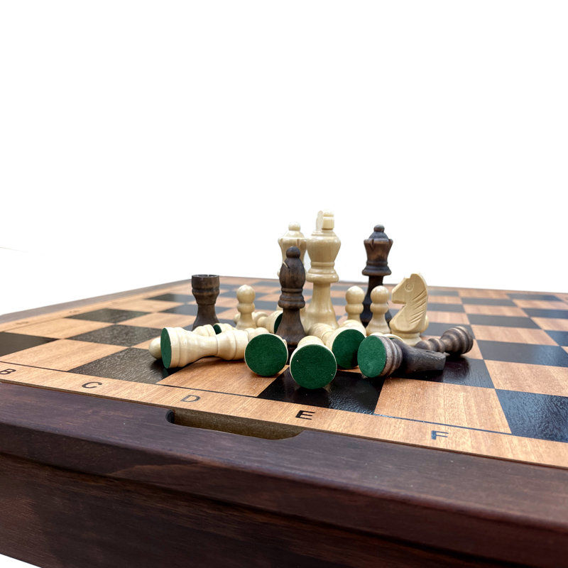 Sterling Wooden 3-in-1 Chess Checkers Backgammon Game Table