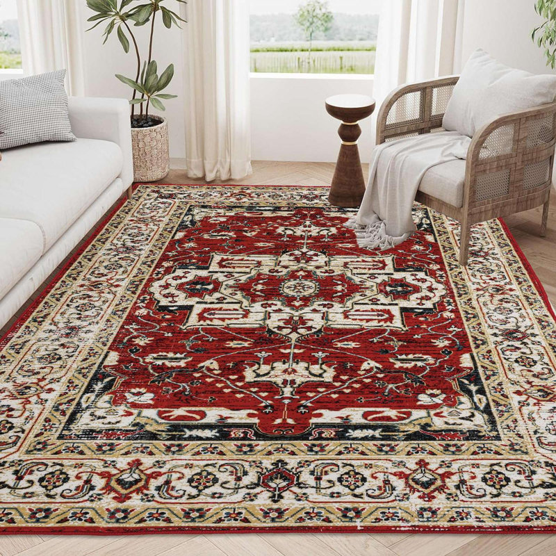 Tapis lavable antidérapant rétro Bohemian, Rectangle 6 pi x 9 pi