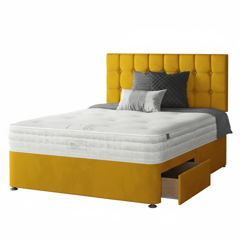 Fales Upholstered Bed, Small Double (4'), Turmeric, 2 Foot-end Drawers