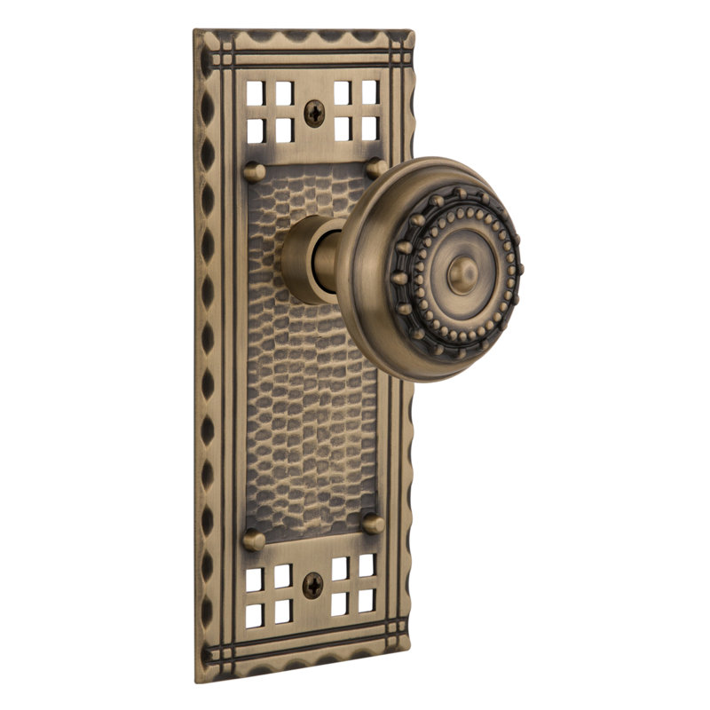 Craftsman Plate with Meadows Door Knob, Antique Brass, 2.375"