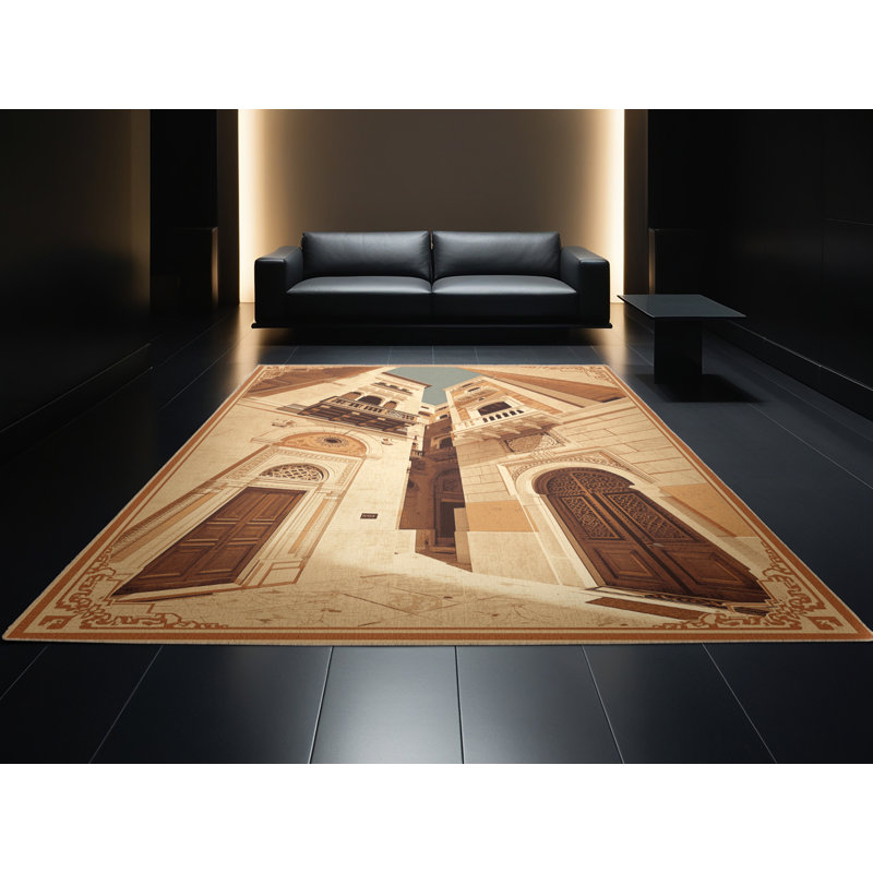 Machine Washable Paitlyn Zanzibar Stone Town Vintage Vintage Look Rug in Beige – Beige Binding, 5x7