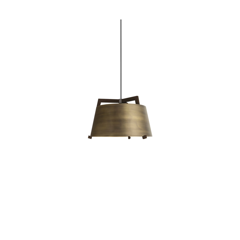 Ignis Pendant, 11.5" H x 17" W, Dark Stained Walnut/Distressed Brass, 2700K LED w/ Diffuser - Rigid