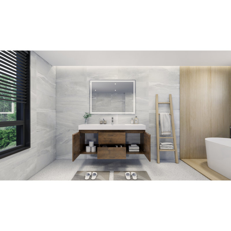 Mitul 58.75'' Single Bathroom Vanity with Acrylic Top, Rosewood