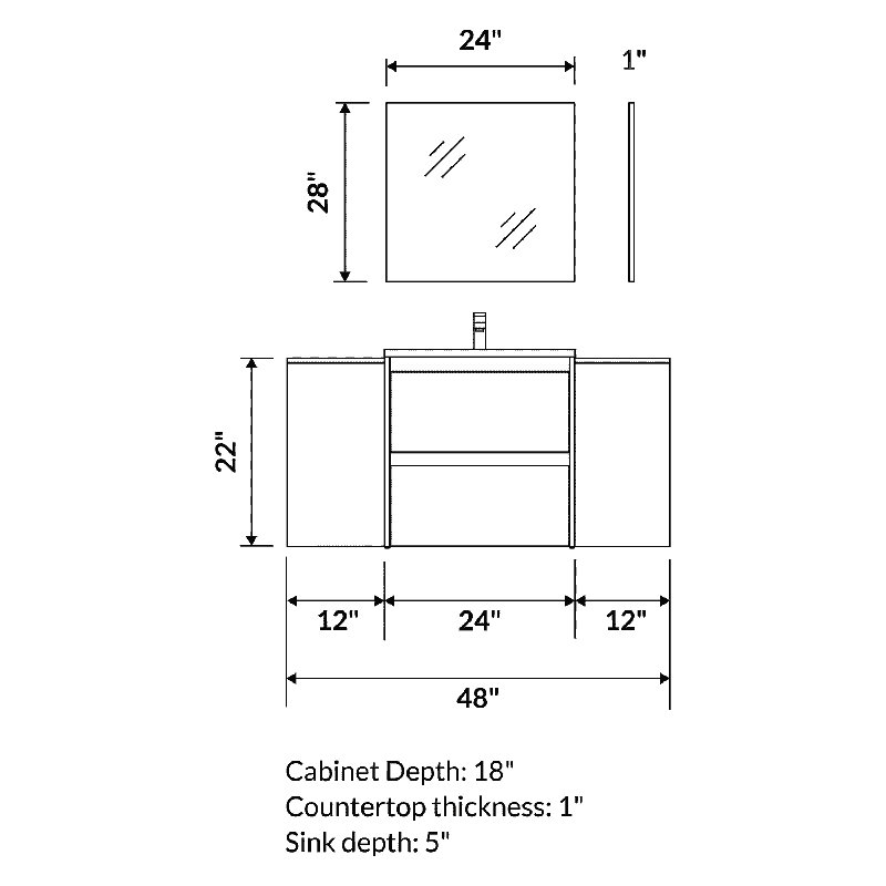 Ensemble de meuble-lavabo simple mural 48 "avec miroir Evant, Anthracite