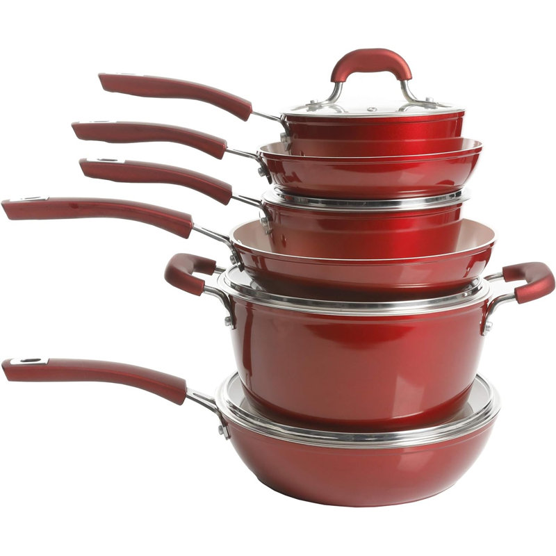 Batterie de cuisine antiadhésive en aluminium enduit de céramique de 12 pièces Kenmore Arlington - Une cuisson saine et durable sur toutes les surfaces de cuisson