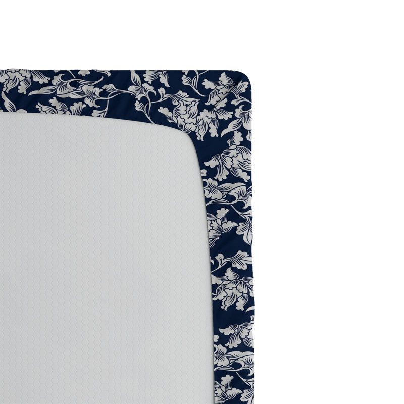 Drap-housse Ambesonne, paquet de 2, Bleu foncé / motif floral blanc, Drap-housse de taille très grand