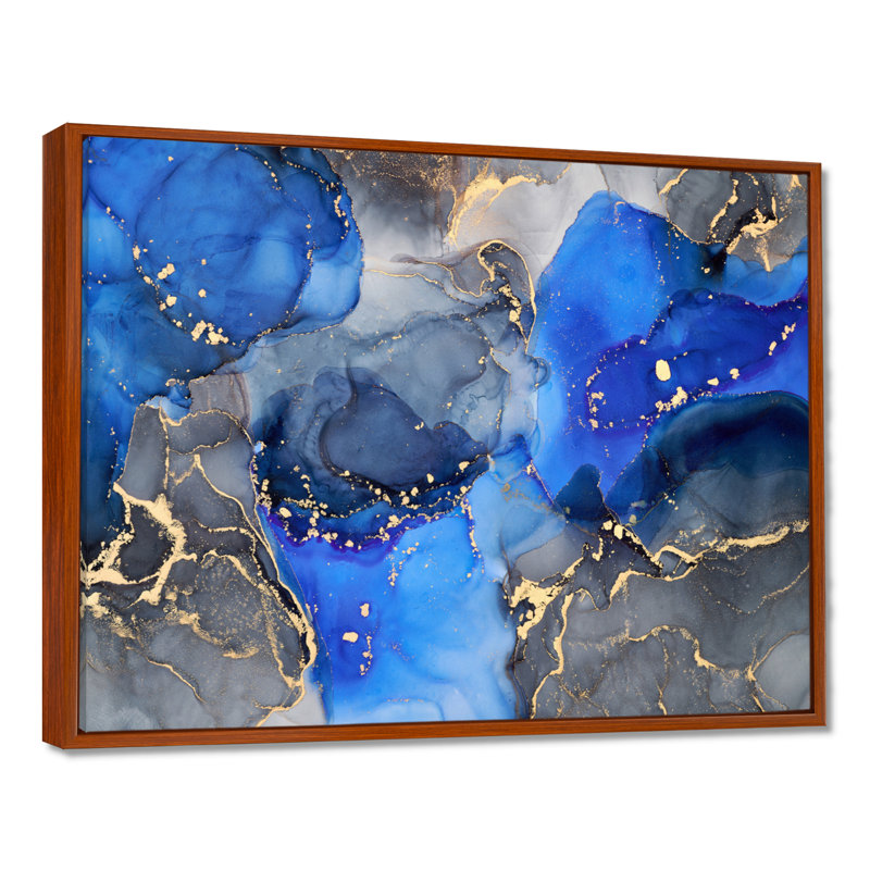 «Blue and Black Luxury Abstract Fluid Art I», reproduction d'art sur toile, H 24 po x l 32 po, Brun