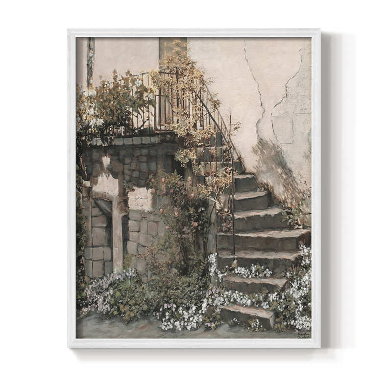 Escaliers Gracieux Framed Print - Solid Wood, 21" H x 17" W, White