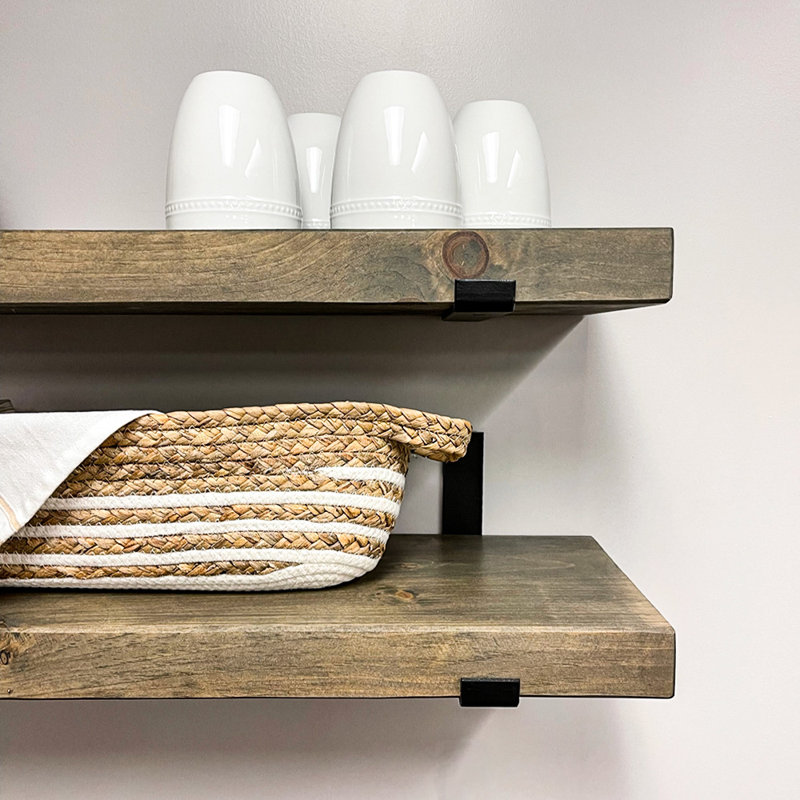 Calheme Rustic Shelves With J Brackets, Aged Barrel, 1.75" H x 48" W x 8" D