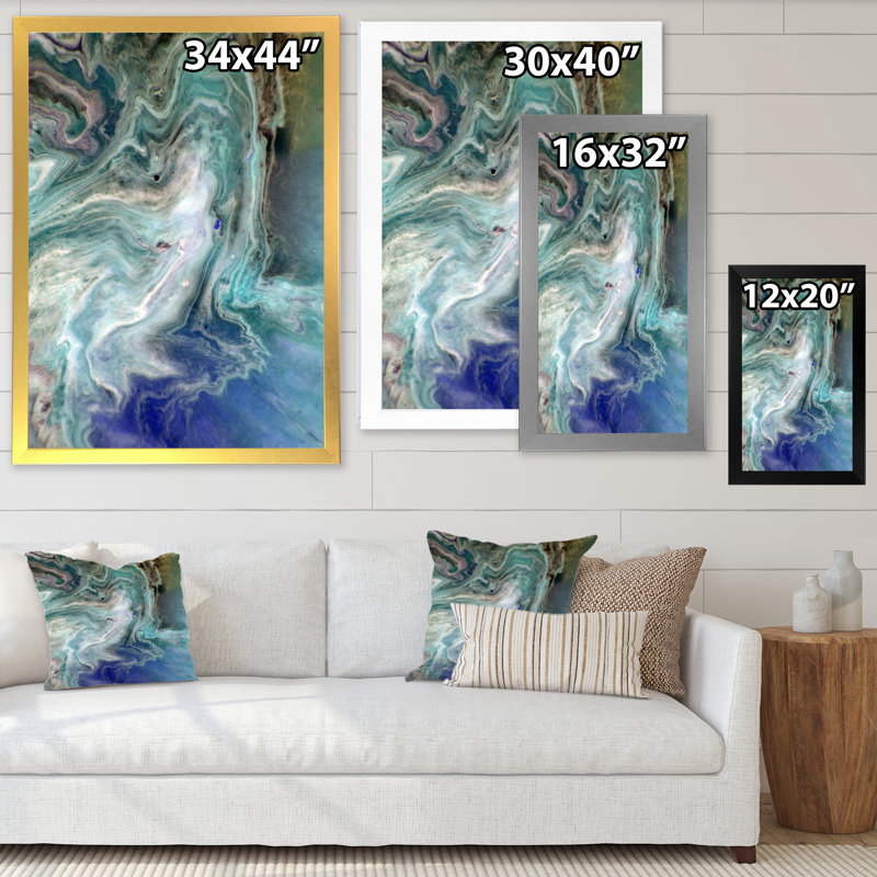 Turquoise liquide, art mural moderne sur toile, Impression noire sur toile encadrée, H 36 po x l 24 po x P 1,5 po