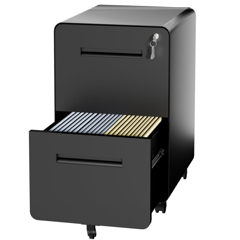 2 Drawer Metal Mobile File Cabinet with Lock, Black