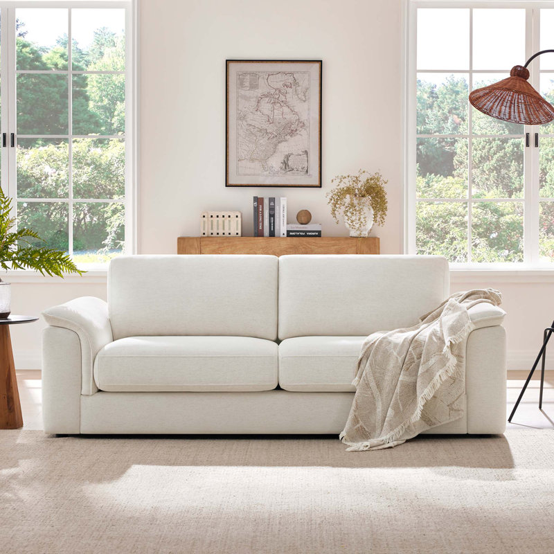 87" W Polyester Upholstered Standard Sofa with Removable Cushions, Cream