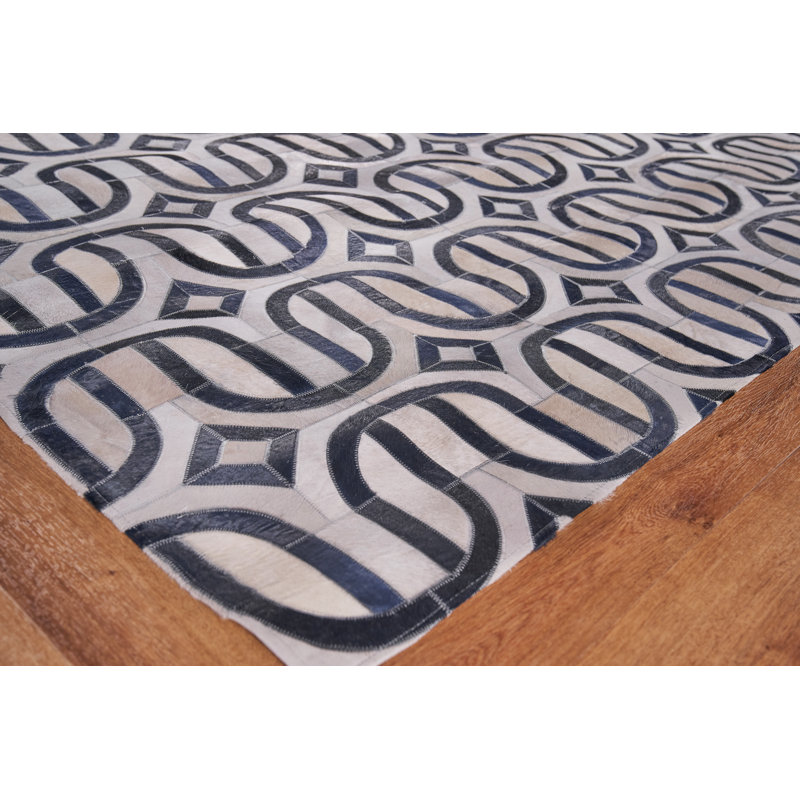 Natural Hide Cowhide Geometric Area Rug, Rectangle 11'6" x 14'6"