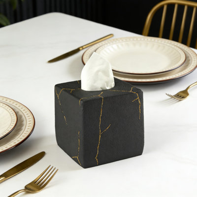 Couvercle de boîte à mouchoirs en résine avec accents de veine dorée, organisateur de comptoir décoratif pour le bureau à domicile et les essentiels de chambre de dortoir