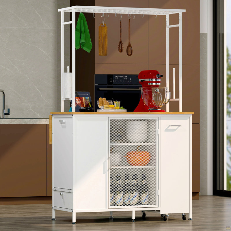 Îlot de cuisine avec espace de rangement, bar avec panneau rabattable pliable