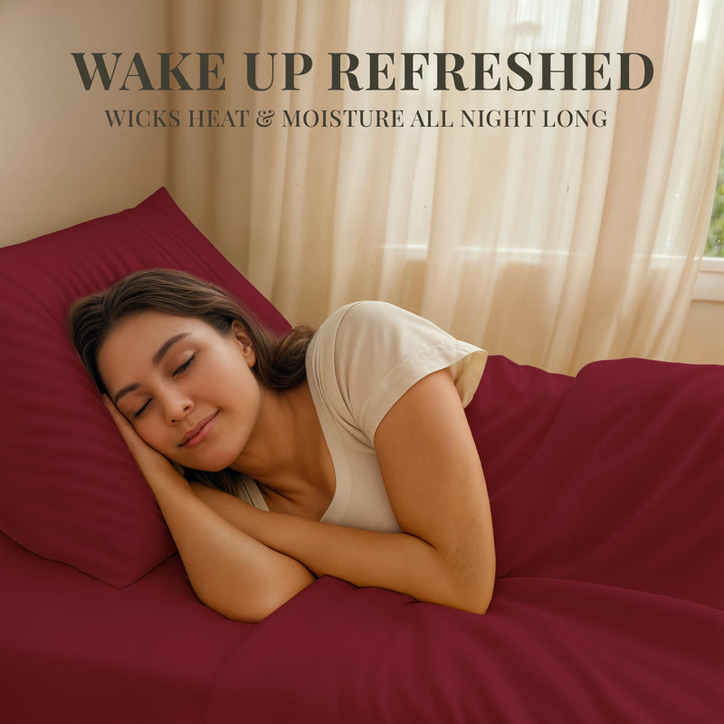 Premium Rayon From Bamboo Blend Sheet Set With Deep Pockets, Cooling and Breathable, Burgundy