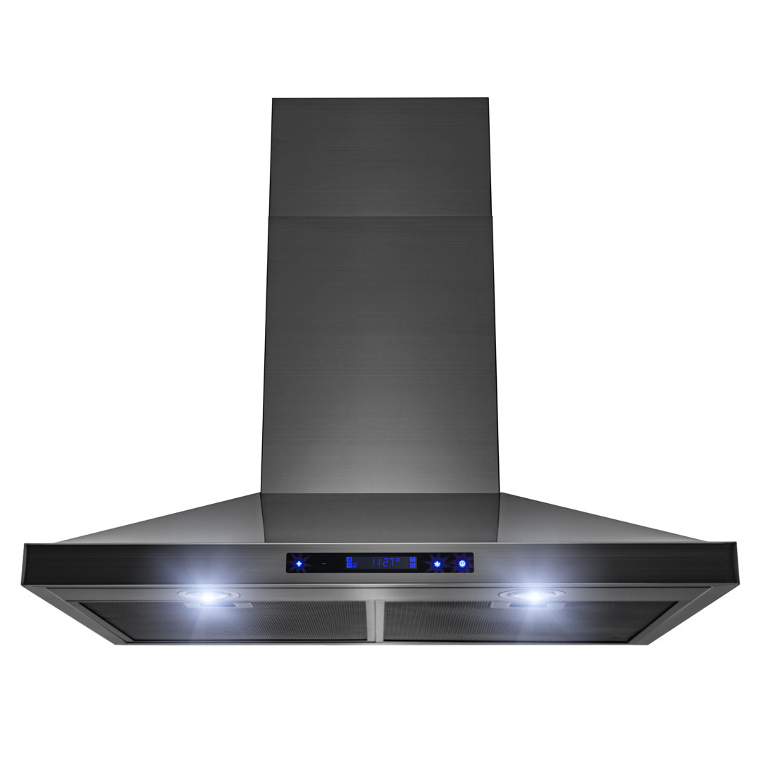 30-Inch Convertible, 343 CFM, Black Stainless-Steel Wall-Mount Range Hood with Touch Panel AKDY