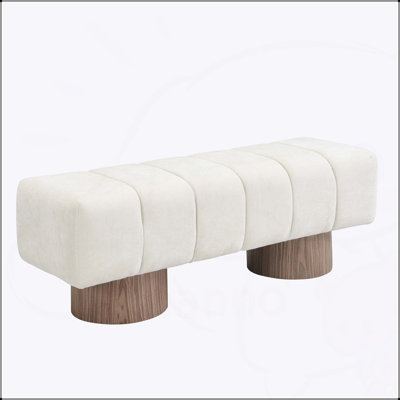Banc de salle à manger rembourré en chenille beige avec pieds en bois, aucun assemblage requis, capacité de poids de 300 lb pour une utilisation dans plusieurs pièces