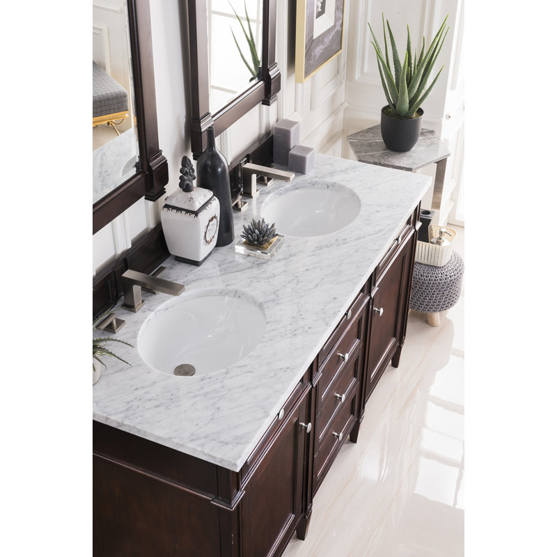 Brittany 60'' W Vanity, Carrara White, Bright White, 8" Widespread