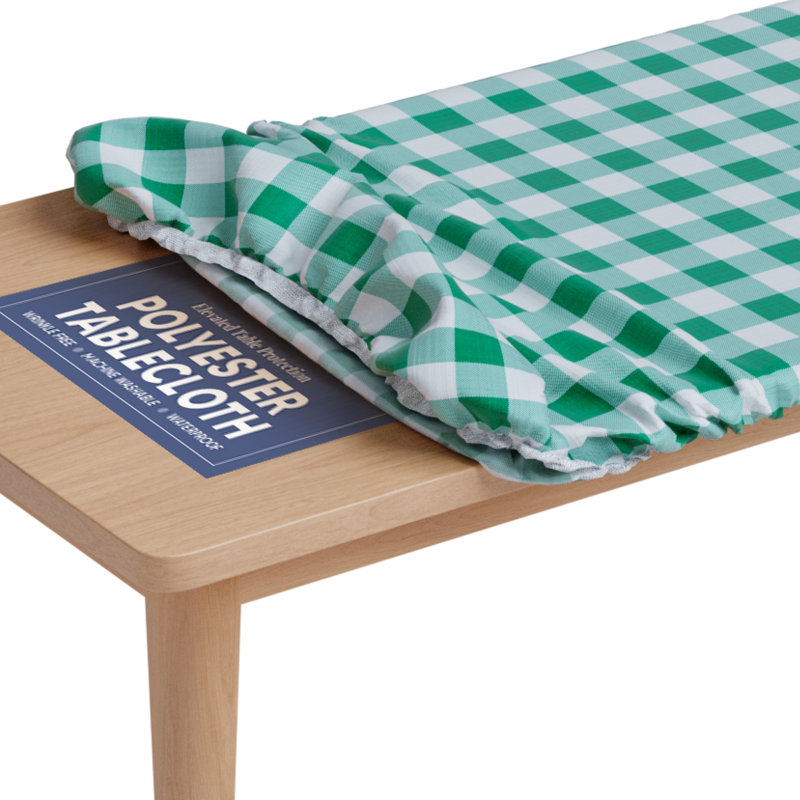 Kitchen Tablecloth Of Polyester -Fitted With Elastic, Water Proof, Washable, Fits For Table,Checked Design, Green