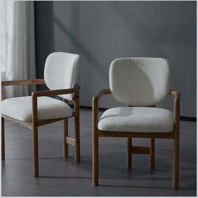 Set Of Two Upholstered Arm Dining Chairs With Rubber Wood Frame, Fabric Seating For Comfortable And Stylish Dining Experiences