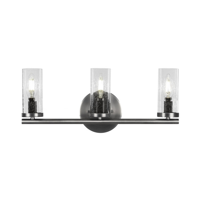 Trinity 3 Light Bath Bar Shown With 2.5” Clear Bubble Glass, Noir