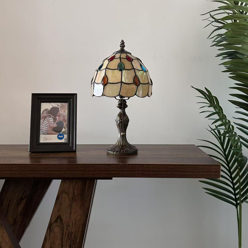 Tating Tiffany Mini Table Lamp Gold Stained Glass Crystal Beans LED Bulb Included 8"W*8"D*15"H