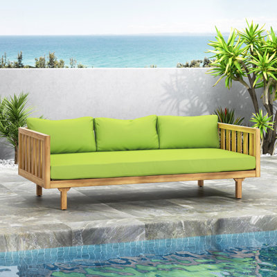Lit de jour d'extérieur en bois d'acacia avec coussin 3 places
