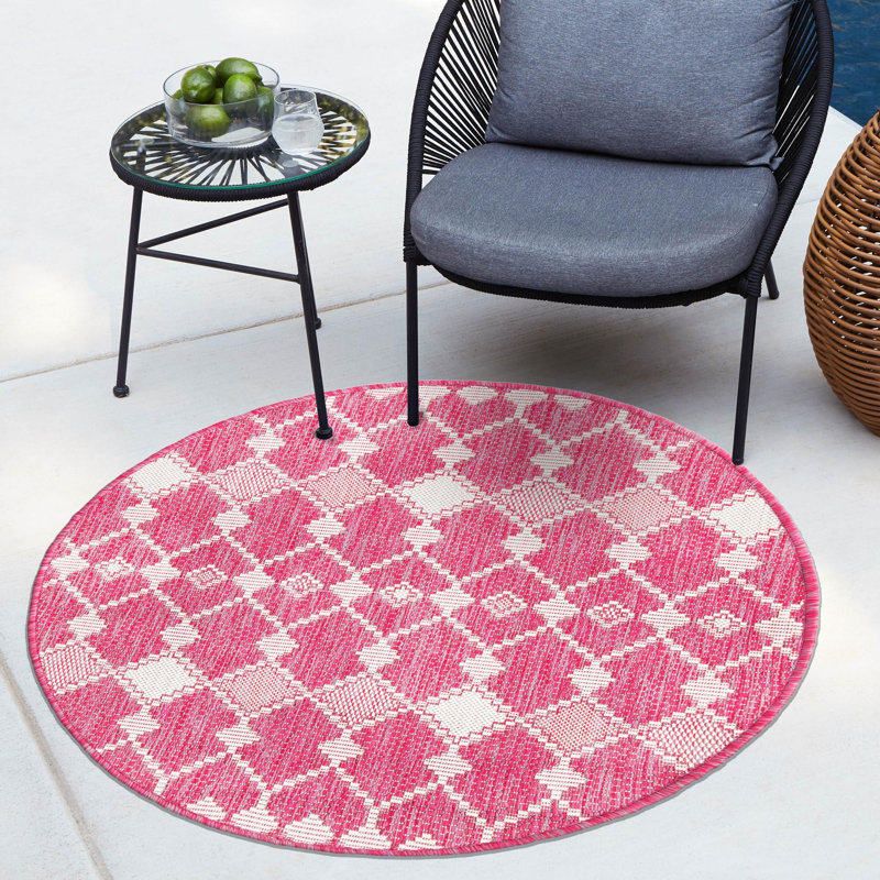 Magenta Traliccio Indoor/Outdoor Trellis Rug, Round 10'