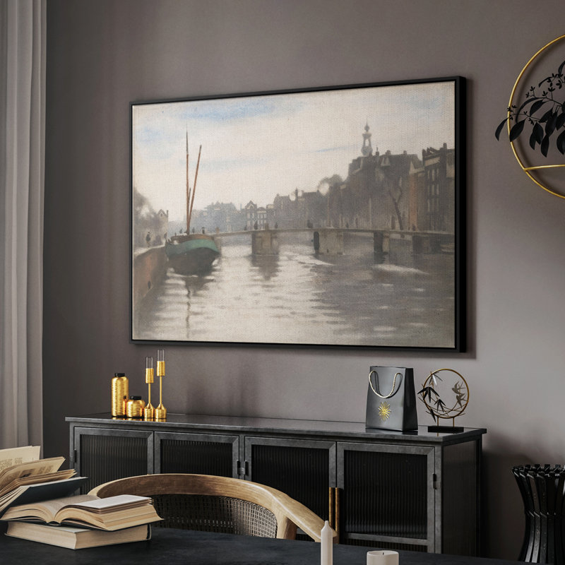Paysage rétro - CCCLVI, H 17 po x l 25 po x P 2 po, Toile avec cadre flottant noir