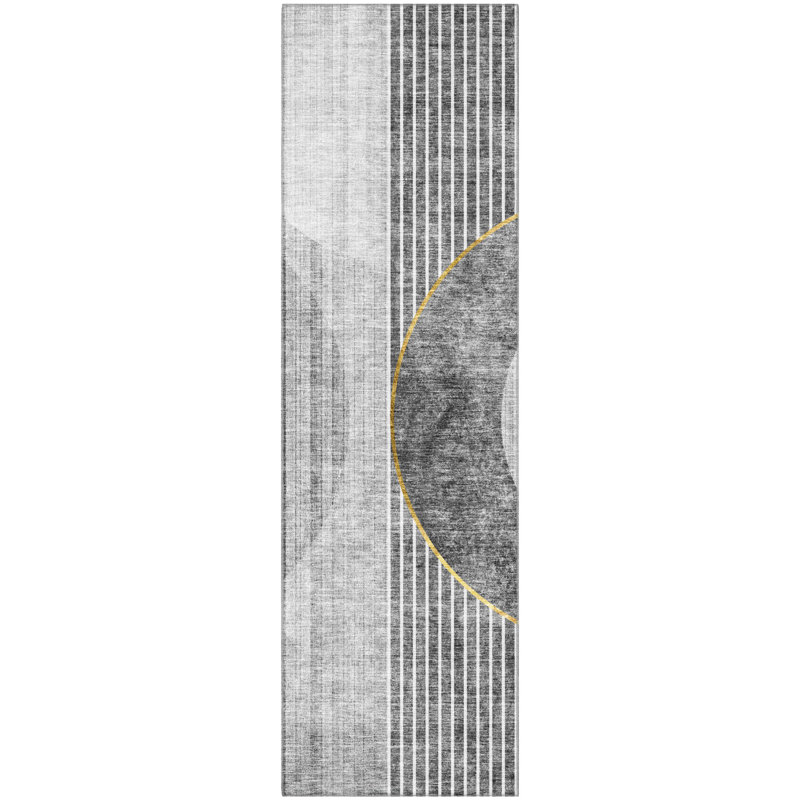 Premium Machine Washable Prisco Charcoal Rug, Runner 2'3" x 7'6"