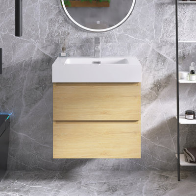 24 po Meuble-lavabo mural simple avec plateau en résine blanche