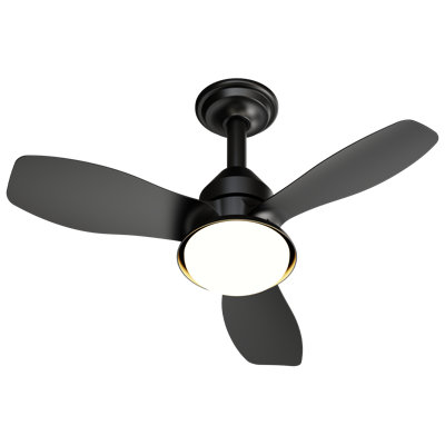 Ventilateur de plafond noir de 62 cm avec éclairage, 3 pales en ABS, moteur CC silencieux réversible à 6 vitesses, DEL à intensité variable (3000K-6500K), application et télécommande, montage encastré, idéal pour chambre, salon ou terrasse couverte.