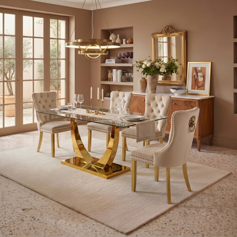 Ensemble de salle à manger 5 pièces 63 po, Beige, Doré