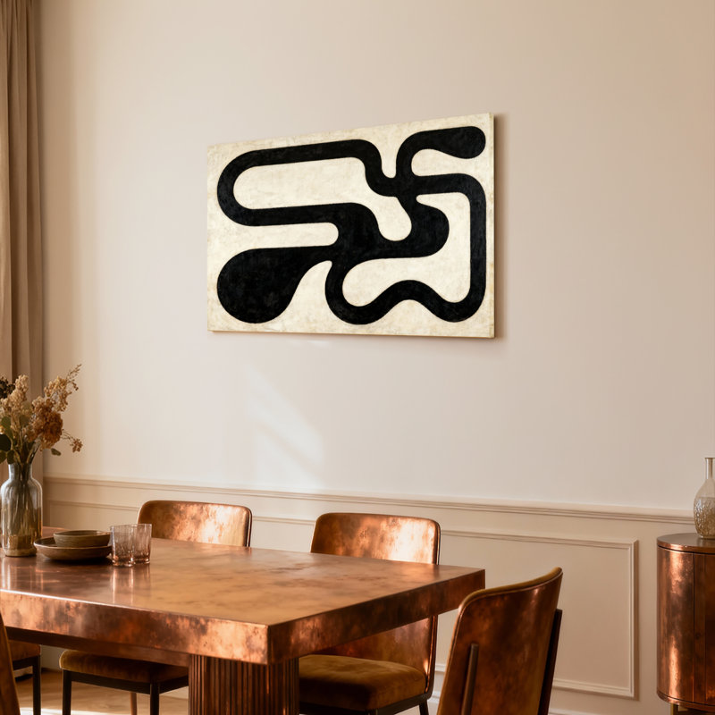 Ensemble de 1 tableau sur toile à motif géométrique abstrait noir et blanc, H 24 po x l 36 po