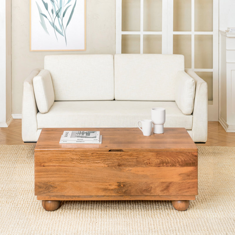 Aarah Solid Wood Lift Top Extendable Coffee Table with Storage, Mid Tone Honey