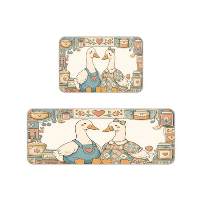 Tapis de cuisine beige en forme de canard mignon, ensemble de 2 pour décorations de cuisine fantaisistes