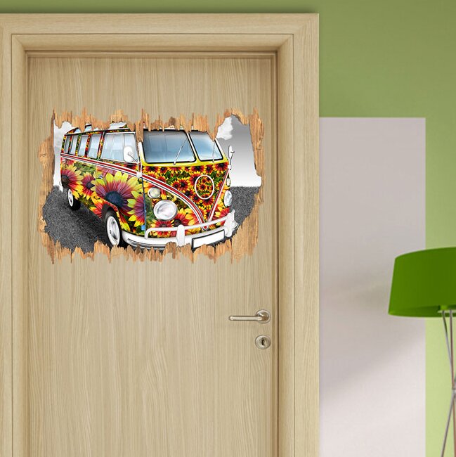 Wandaufkleber Flower Power Hippy VW-Bus