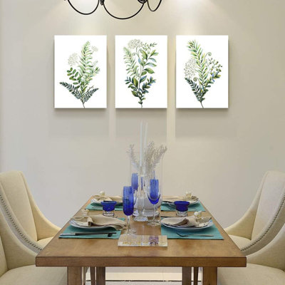 3 pièces d'art mural encadré pour le salon, salle de bain, décorations murales, cuisine, impression sur toile, décor, moderne, simple, chambre à coucher, décoration, feuilles vertes, affiche, peintures murales