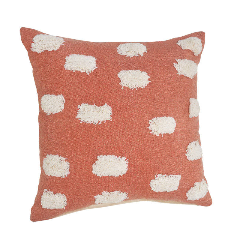 Coussin décoratif contemporain 100% coton touffeté à la main Contemporary, Orange sanguine / blanc